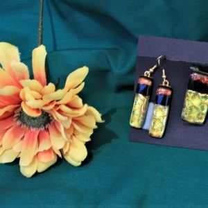 Dichroic earrings and pendant set